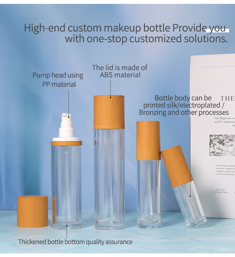 Cosmetic Acrylic Bottles 30ml 50ml 100ml 120ml Luxury Empty Perfume Bottles With Wood Cover