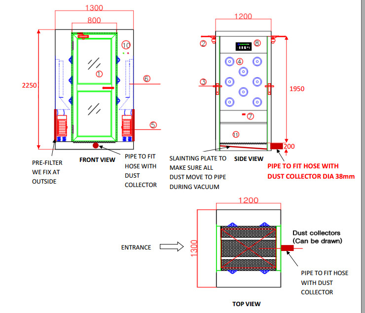 ROHS Cleanroom Air Shower Unit Connect With Dust Collector Control By PLC And Touch Screen