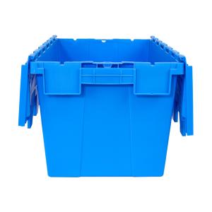 Transportation Plastic Crate with Attached Lid Industrial Stackable Security