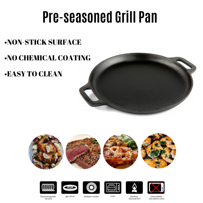 Classic Pre Seasoned Cast Iron Frying Pan 24cm With Two Side Handles