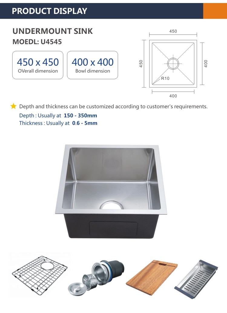 31 Inch Undermount Stainless Steel Kitchen Sink 16 Gauge 45x45