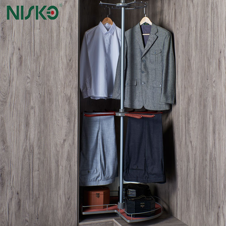  3 Layer Rotating Clothes Racks 360 Degree Pants Rack Wardrobe Corner Storage Solution Manufactures