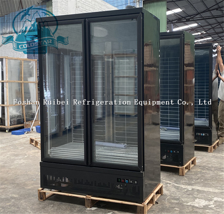 2 glass doors commercial upright beverage display cooler refrigerator