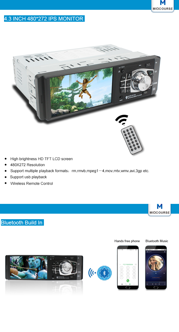 HD TFT LCD 1 Din Car Stereo With Sat Nav / Single Din Mp5 Player