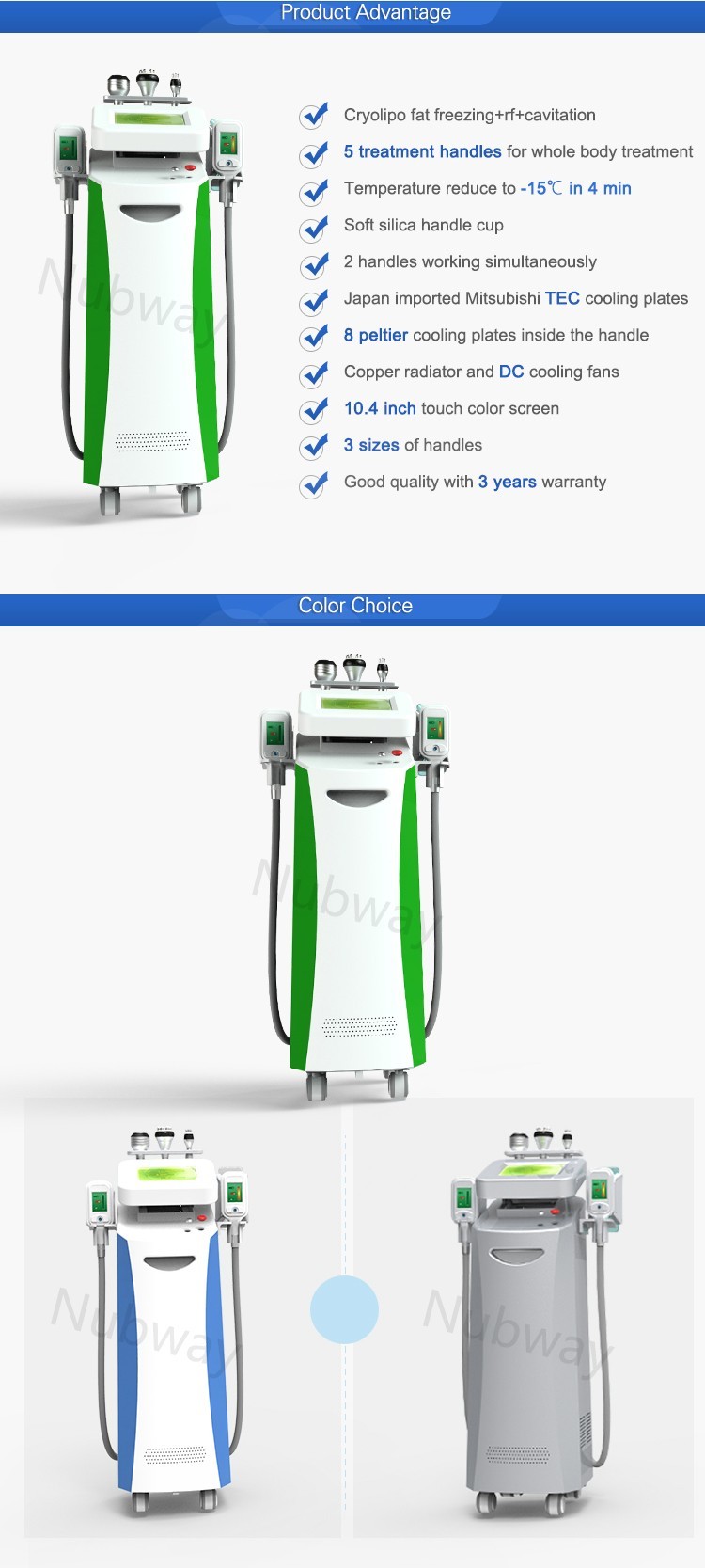 Best triple cooling system RF Vacuum cryotherapy cryolipolysis vacuum cavitation cryolipolysis 4 handles