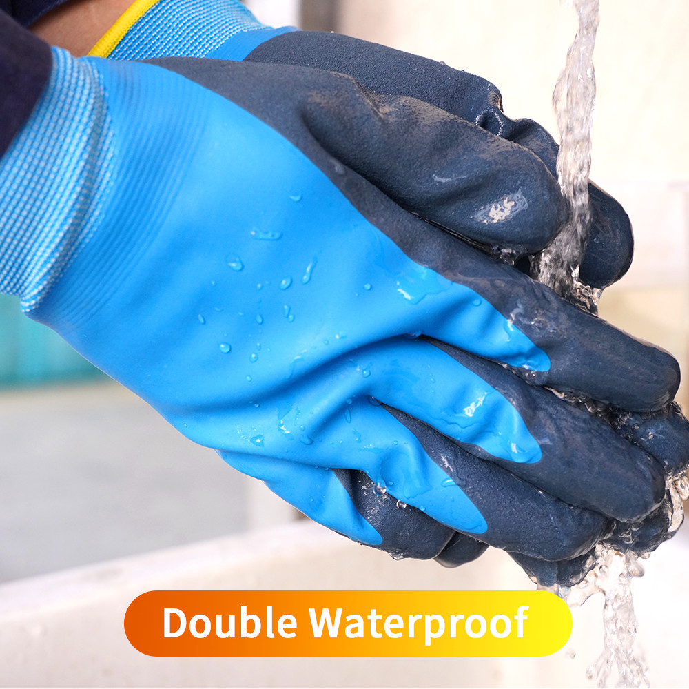 13 Gauge Dual Latex Coated Gloves Waterproof Abrasion Resistant For Tough Tasks
