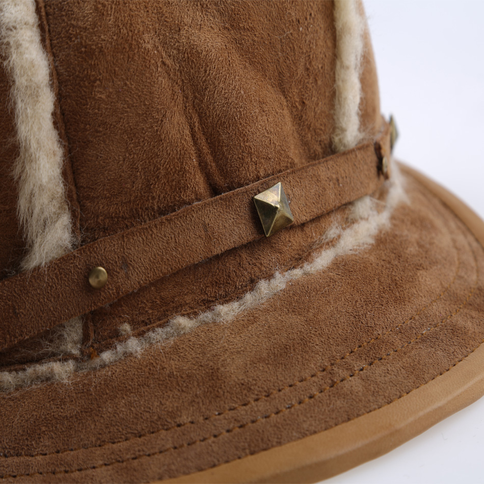 Shearling Double Face Sheepskin Beanie Hat For Adults Plain Pattern Camel Color