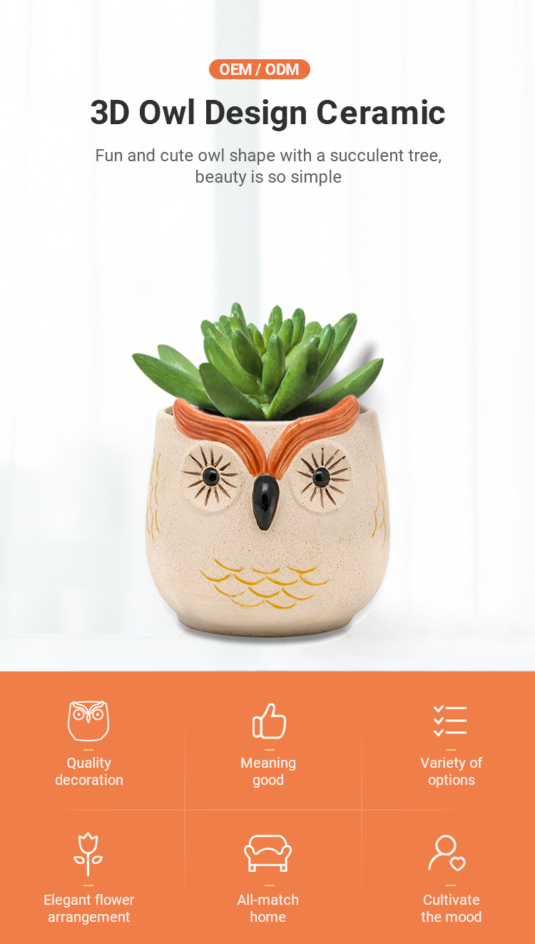 24 Inch 6 Inch 16 Inch Ceramic Flower Pots 3D Unique Owl Lovely Flower Succulent Pots Mode