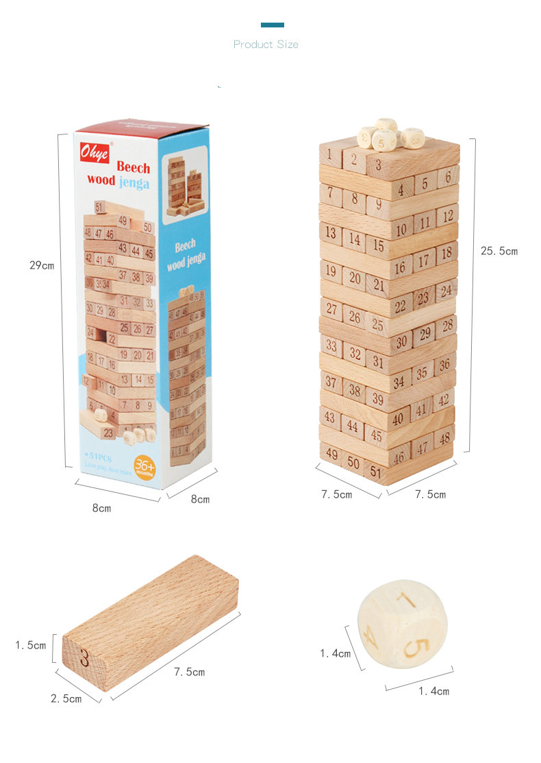 Digital 51PCS Log Building Blocks Dominos Jenga Blocks