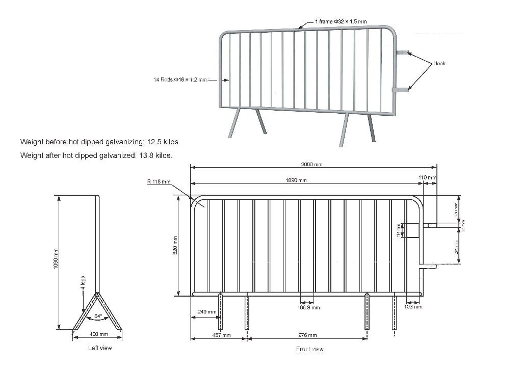4FT Metal Temporary Crowd Control Barrier Fence For Concert Protection