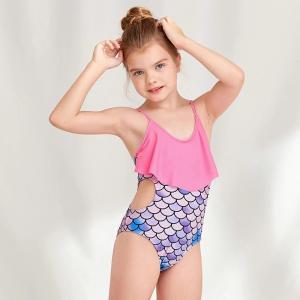  One Piece Girls Swim Wear Bikini Colorful Fish Scales Printed Girls Summer Swimsuit Manufactures