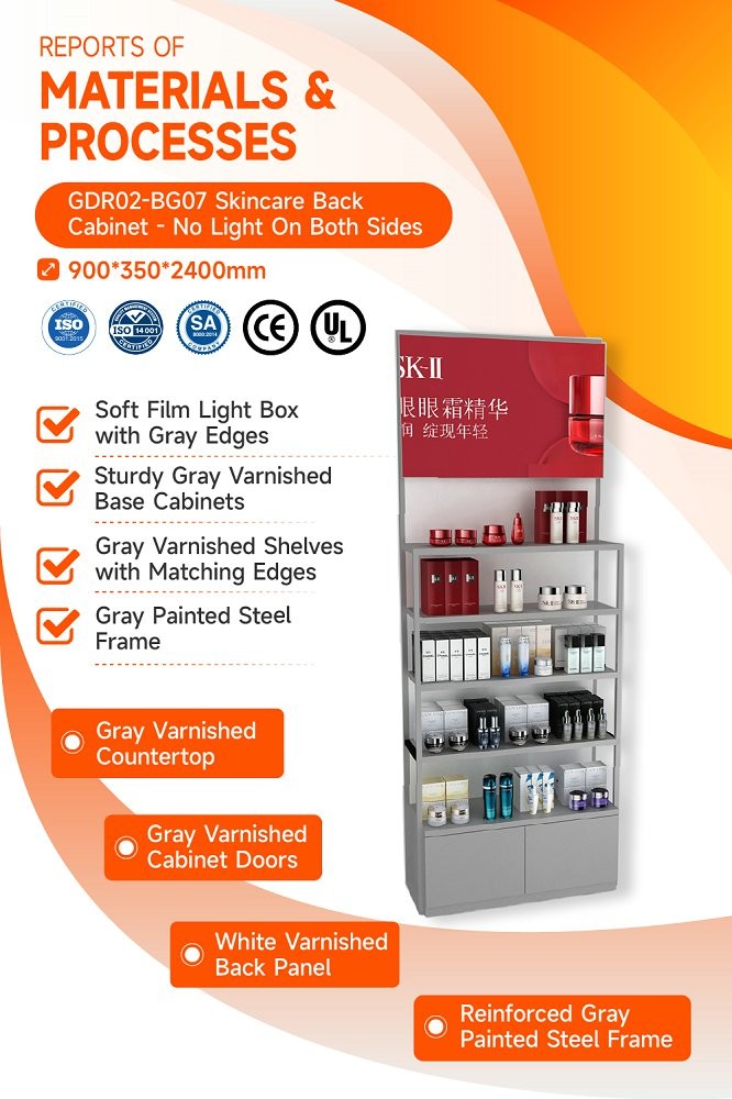 GDR02-BG07 No Light Skincare Display Cabinet with Multi-Purpose Storage and Modern Style for Department Stores