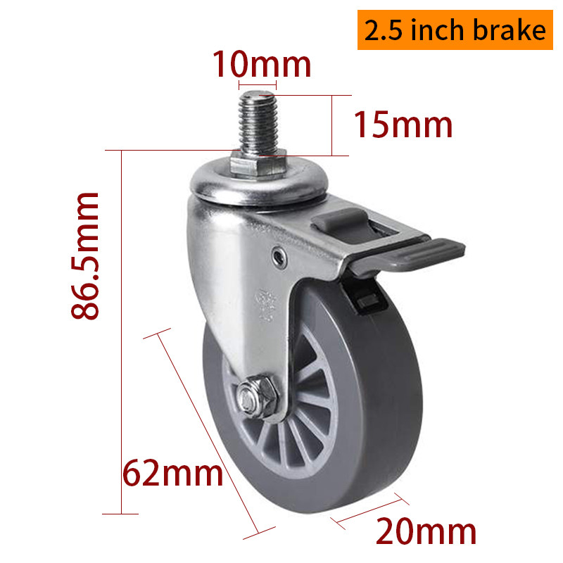 62mm 2.5 Inch Mini Caster Wheels 35kg Threaded TPU Casters