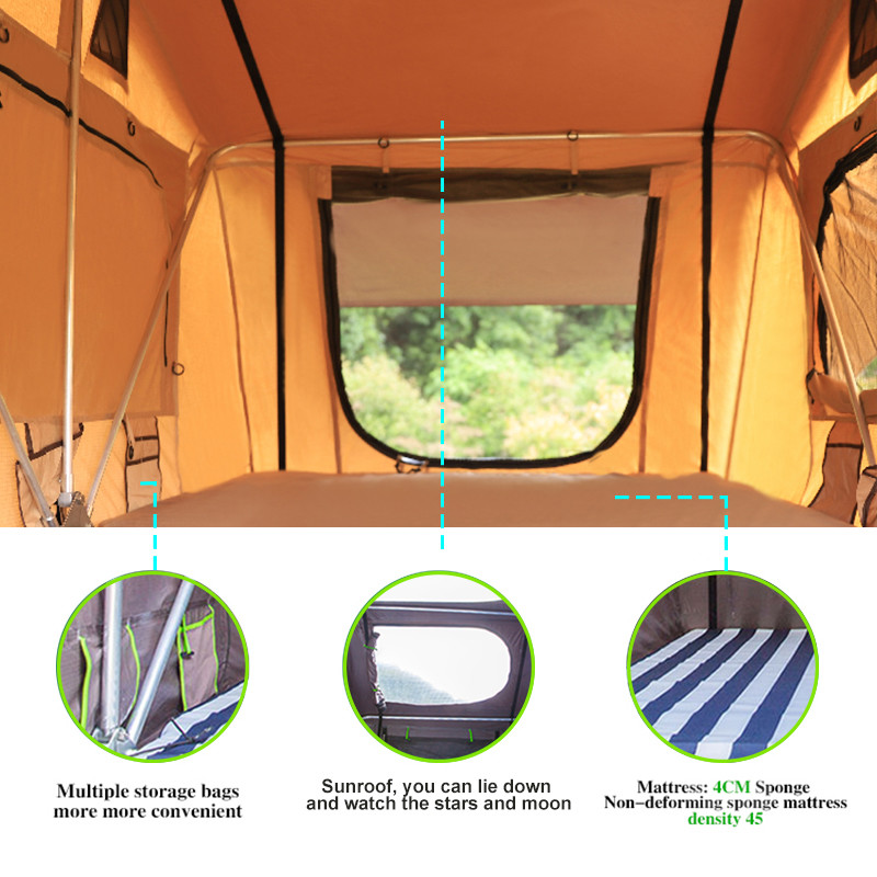 Soft Retractable Car Camping Roof Top Tent With Aluminum Ladder Mattress