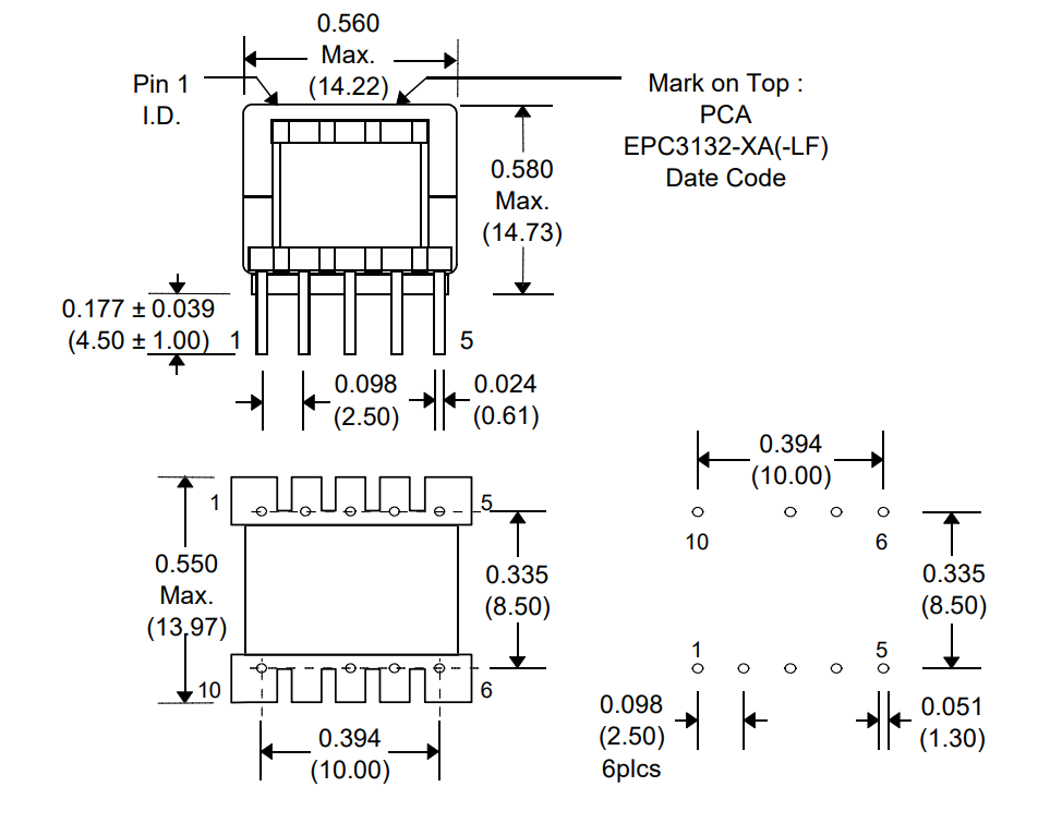 E13 Flyback Power Transformer EPC3132-1A-LF / EPC3132-1A-LF / EPC3132-3A-LF