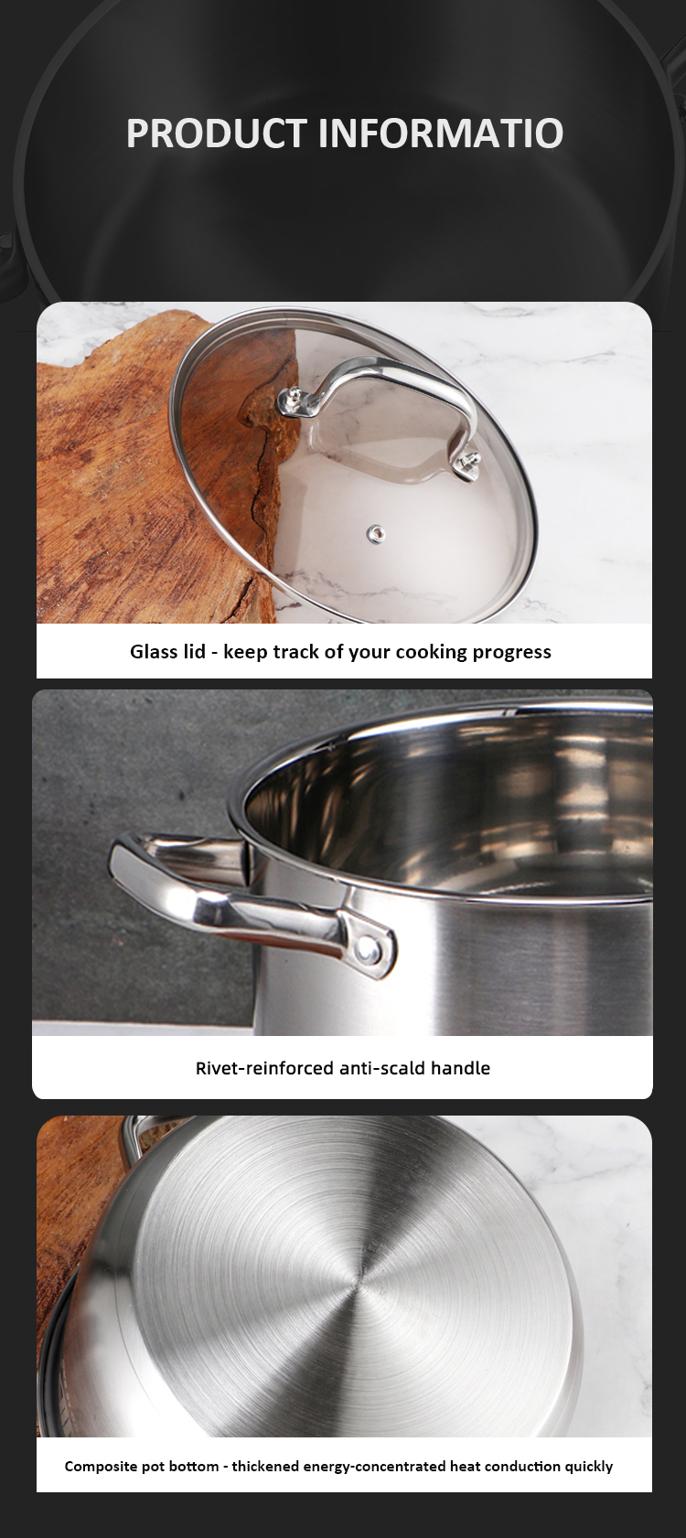 Hot Sale 10 Piece Royal Kitchen Cookware Set Stainless Pot Cooking Cookware Soup Pot