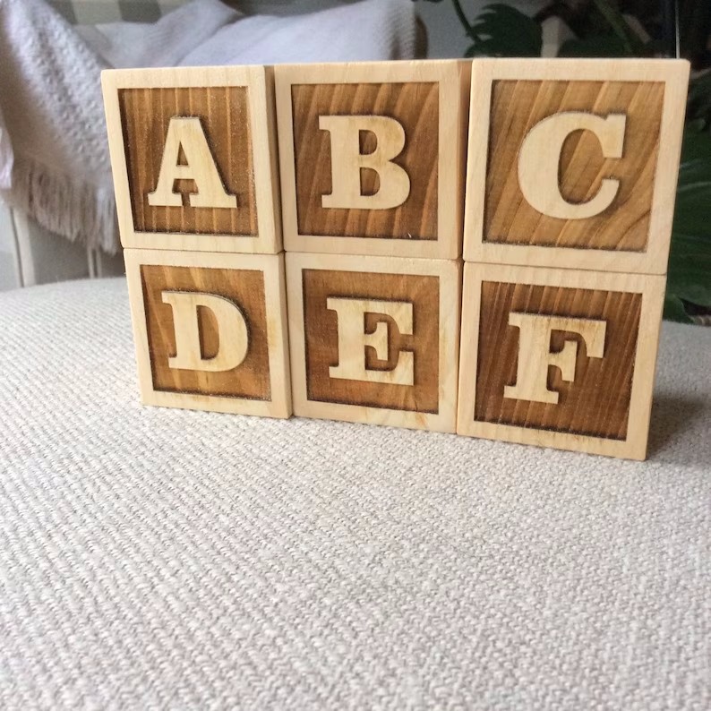 Letter Pinewood Wooden Milestone Blocks Baby ABC Alphabet Blocks Photo Props