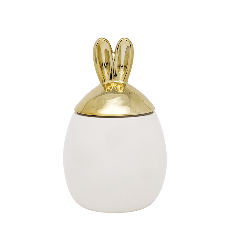 Latest Easter Rabbit Cookie Sugar Coffee Ceramic Storage Canister With 3D Golden Electroplated Lid