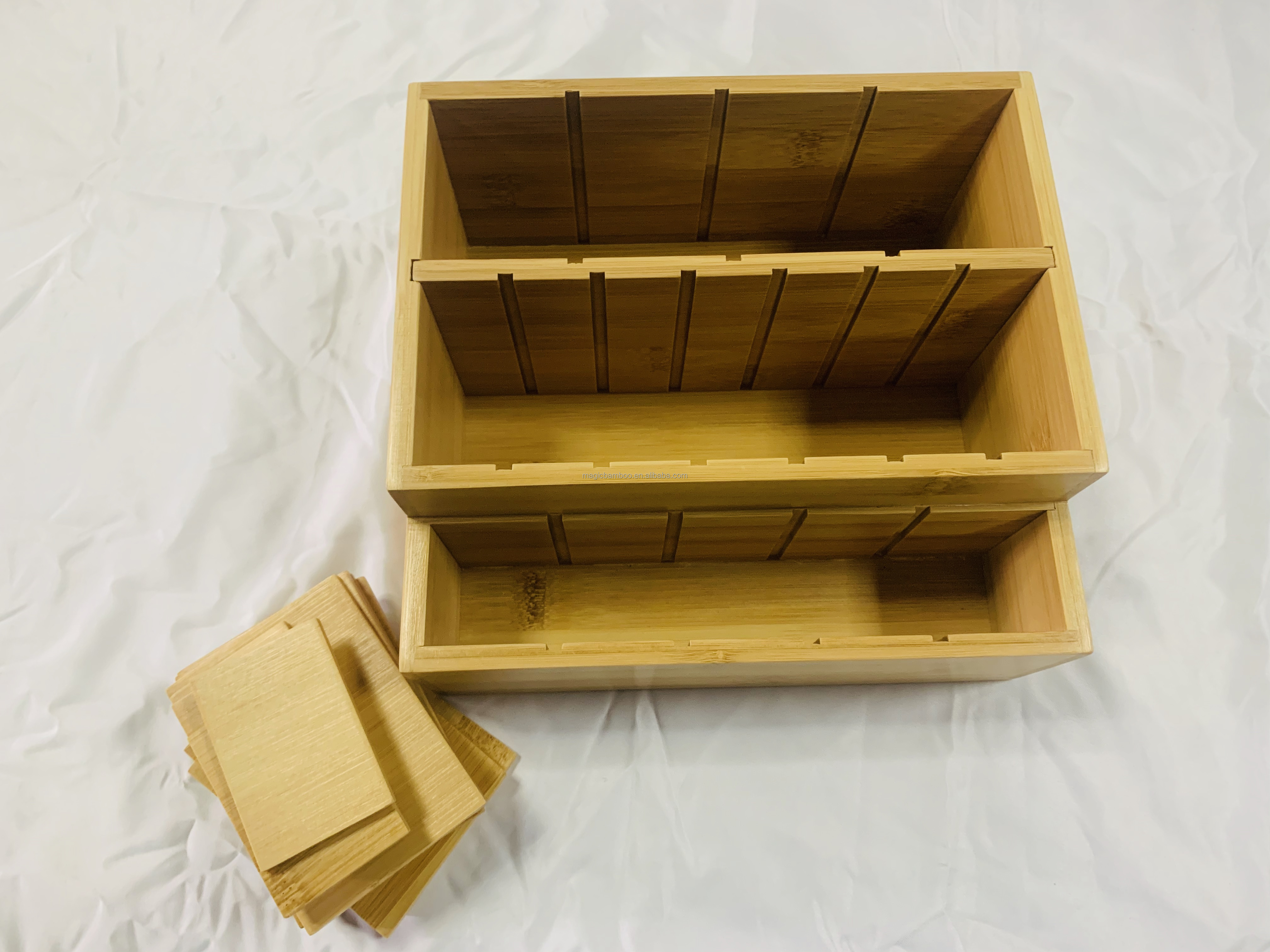 Pull Partition Bamboo Cosmetic Containers Wooden Makeup Box