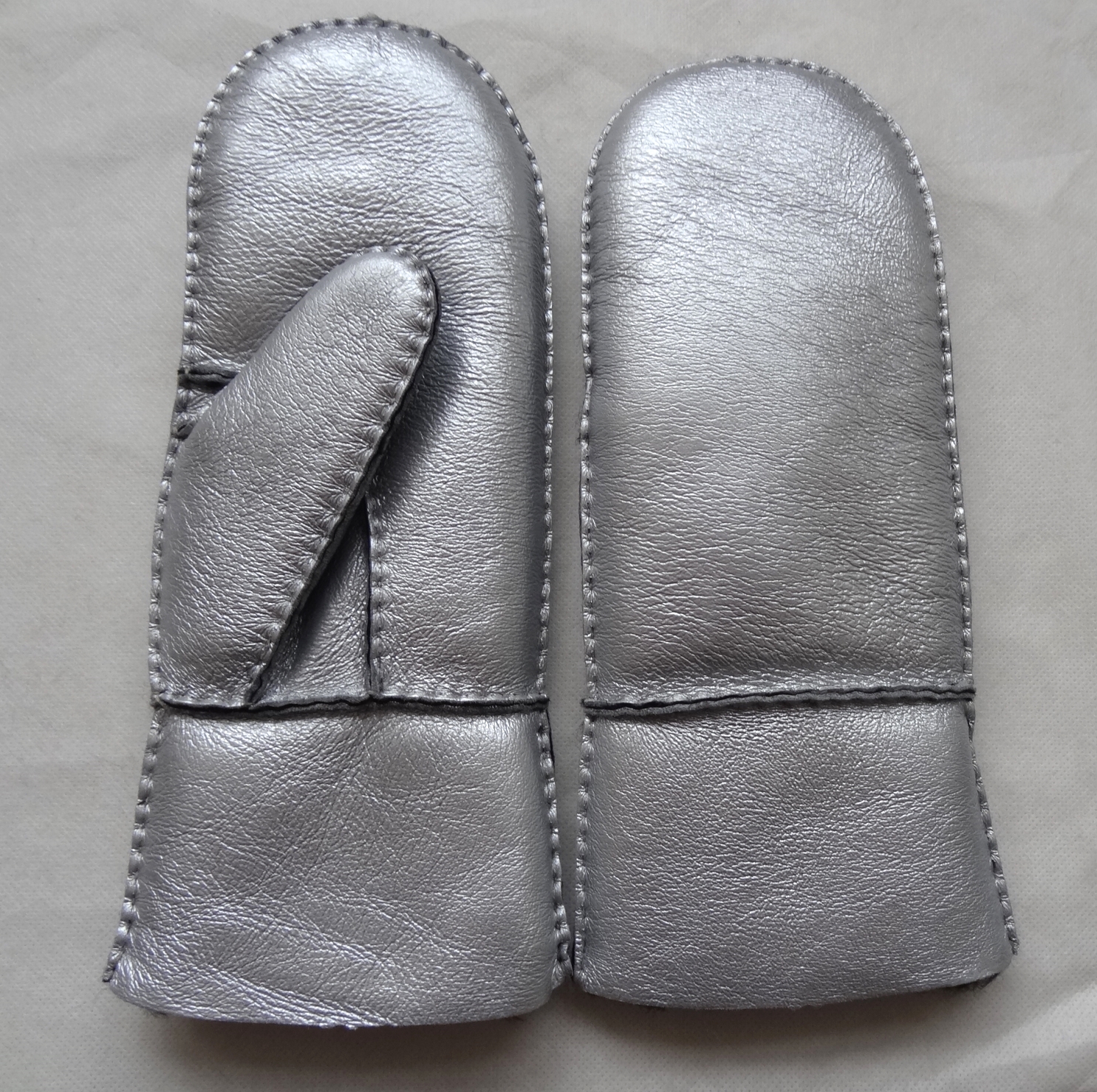Shearling Sheepskin Merino Leather Gloves 100% Handmade Silver / Gold Color