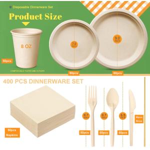 100% biodegradable Paper Tableware Sugarcane Bagasse Disposable Plates Sets