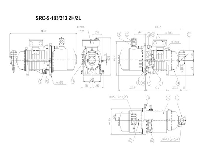 Chiller Semi Hermetic Screw Compressor R22 Refrigerant SRC-S-213-ZL 3C Approval