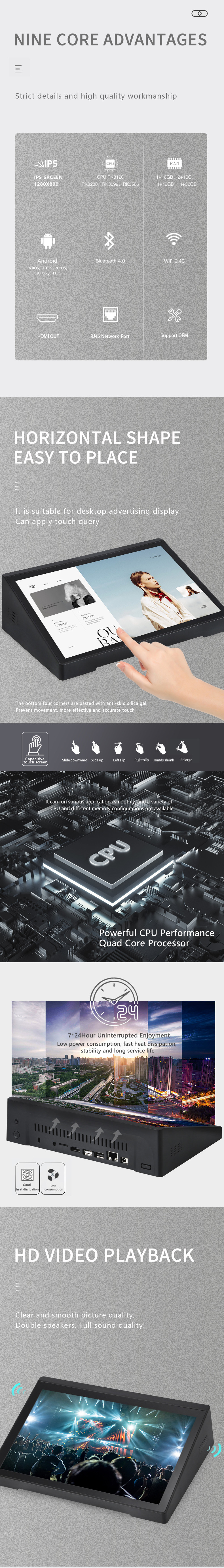 8 Inch Calling Device Horizontal Android All In One Machine 1280*800 Ips Screen With Wifi Bluetooth