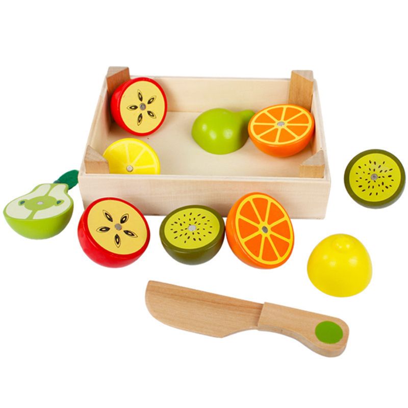 Education 9.25in Wooden Fruit And Veg Toys Magnetic Fruit Cutting