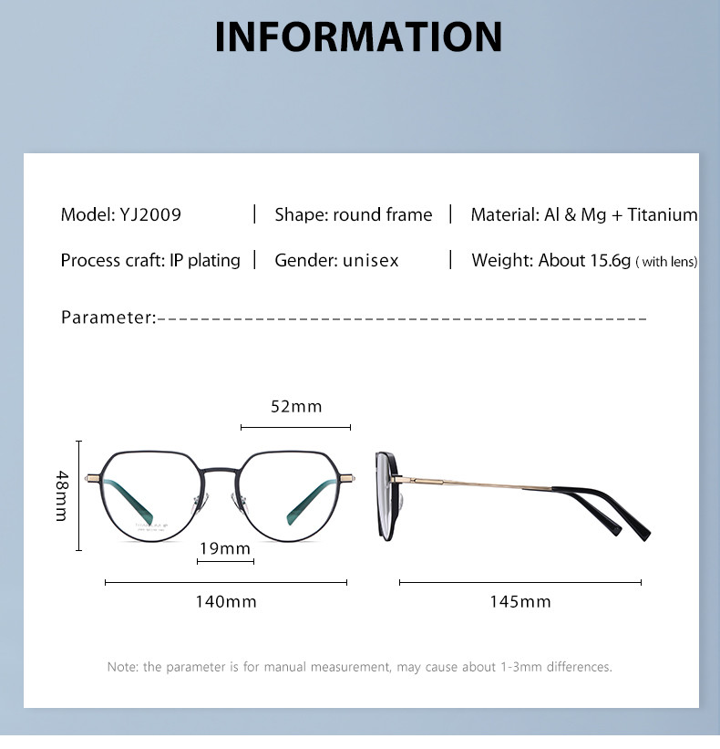Aluminum Magnesium Titanium Frame Glasses , Custom Lens Round Prescription Glasses