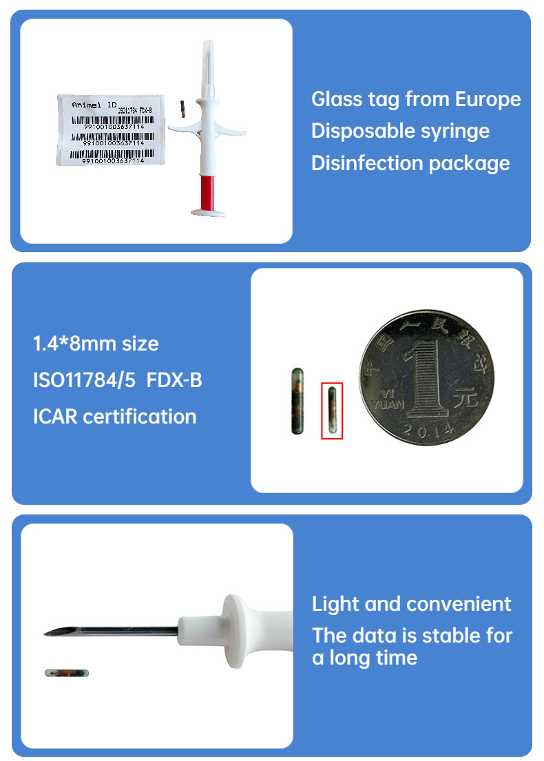 RFID Animal Id Microchip Glass Tag FDX - B 134.2KHz ISO11784 / 11785 1.4*8 Mm Injectable Transponders