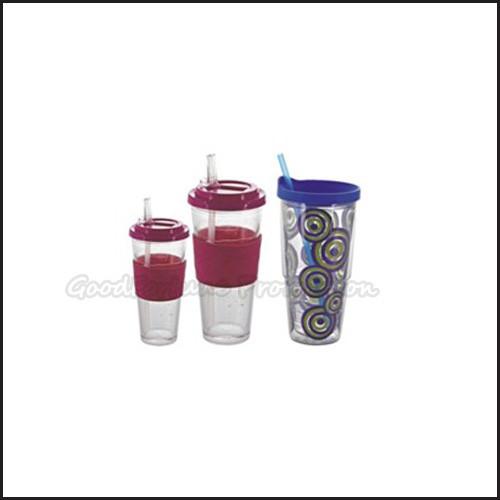 Promotion Coloured printed logo two layer plastic tumbler mug water drink cup
