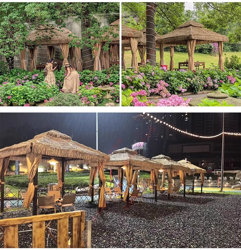 "Gazebo, Outdoor Courtyard Pavilion, Aluminum Alloy Garden Cabana, Thatched Roof Hut, Sunroom, Tea House, Rural Yard, Homestay Canopy"