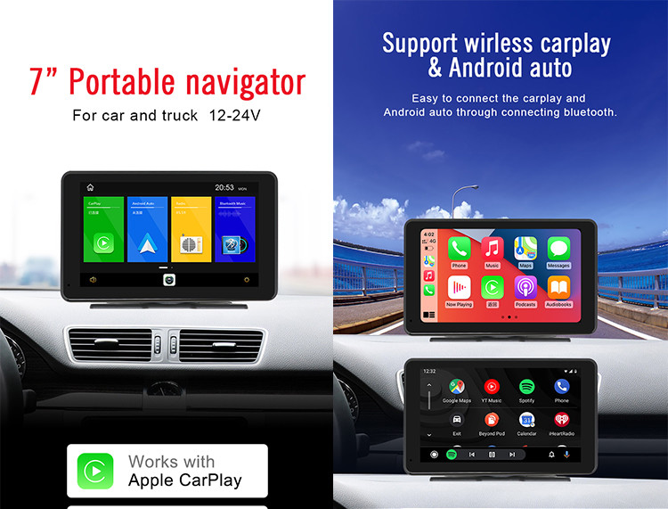 Car Dash Cam DVR 7inch Portable Navigation Linux System Support Wireless Carplay And Android Auto