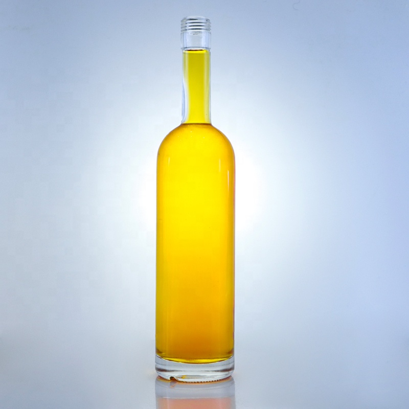 Customized Logo 700ml 750ml High Flint Round Shape Glass Bottle with Screw Top Finish