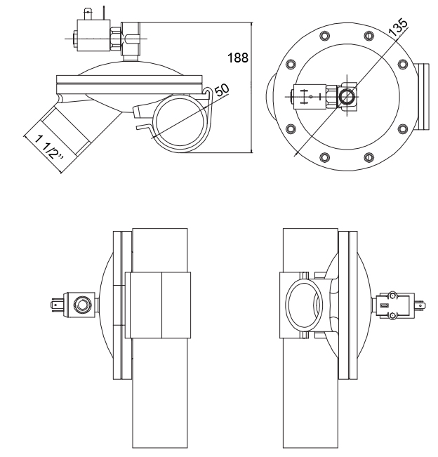 1 1/2'' DN32 Pneumatic Diaphragm Solenoid Valve For Animal Feed Plant