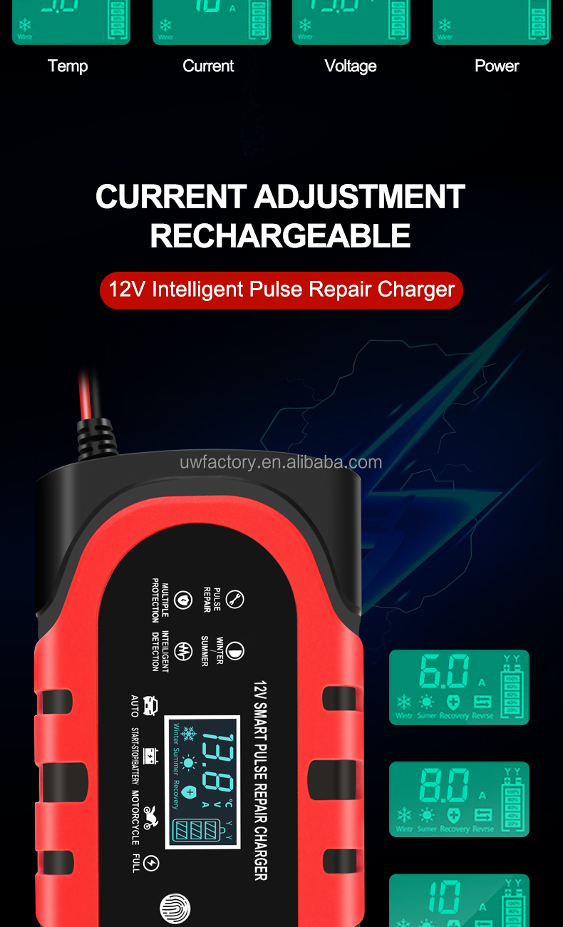 90% Charging Efficiency 12V Intelligent Pulse Repair Battery Charger for Electric Vehicle E-bike Scooter 4-100ah Battery Pack