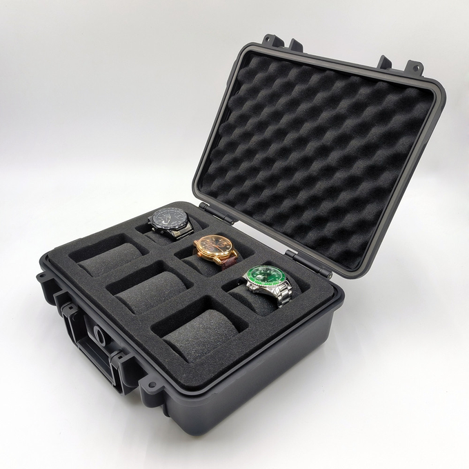 Six Watches Water Resistant Watch Box Black Plastic