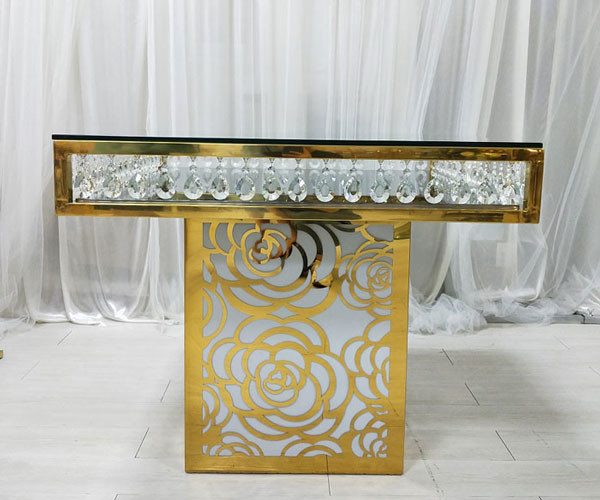Gravure Printing Wedding Banquet Table Square Mirror Gold Stainless Steel
