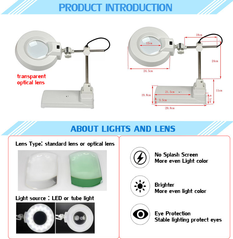3x 5x 8x Magnifier Desktop Magnifying LED Lamp ESD Safe Tools