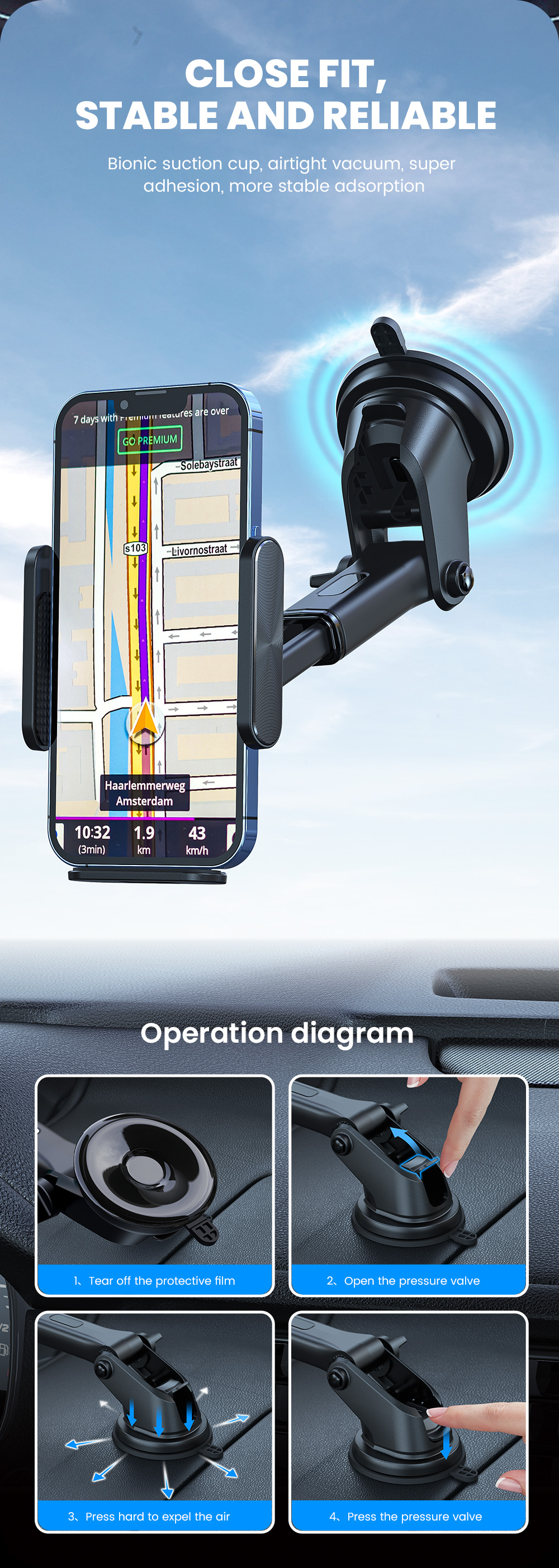 Long Arm Semi Automatic Cell Phone Stand Retractable For Car