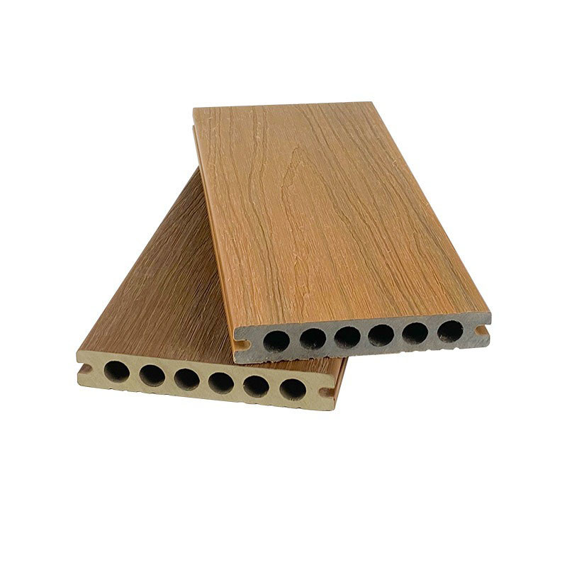 Co Extrusion Wood Plastic Composite Decking Boards Outside Flooring 138x23mm Round Hole HDPE