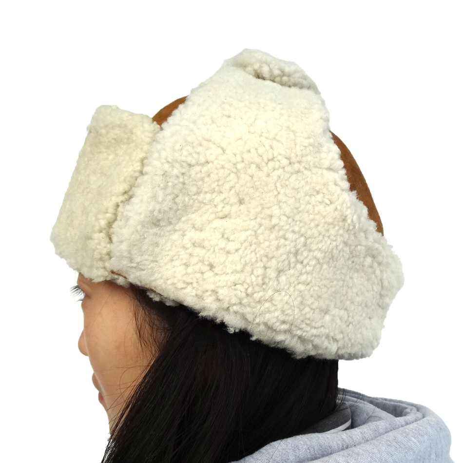 Wool Sheepskin Leather Hats , Female Adults Women'S Trapper Hat OEM