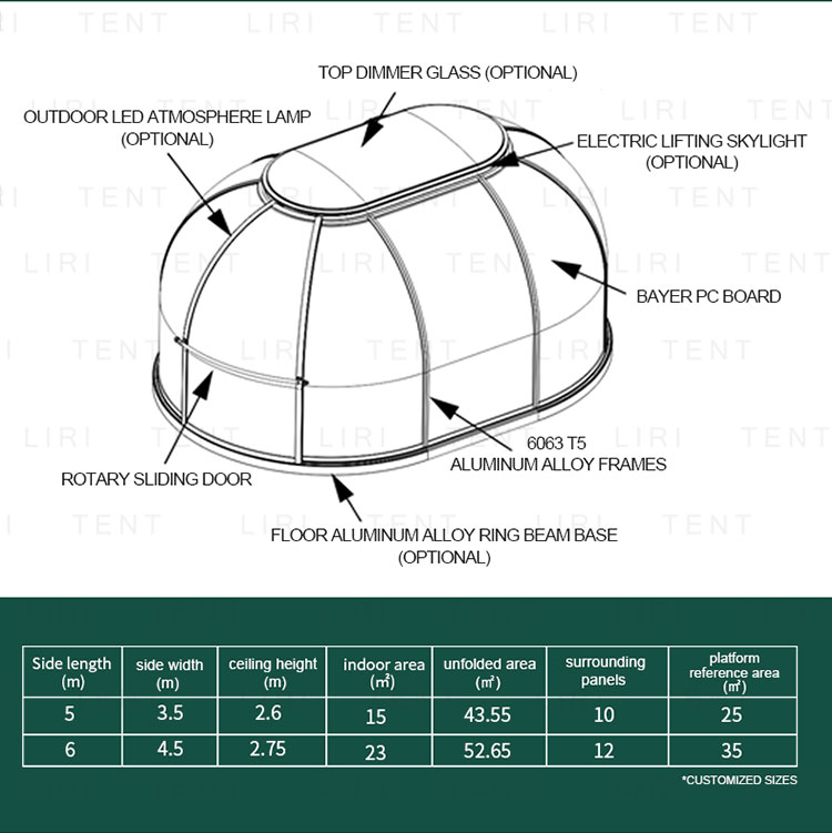 Outdoor 360 Degree Cystal PC Bubble Dome Tents Restaurant Igloo House