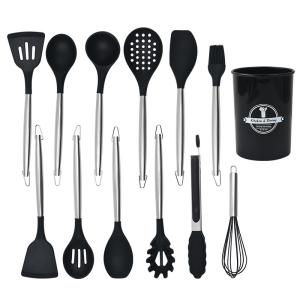 China Silicone Kitchen Cooking Utensils Set With Holder Silicone Cooking Utensils Set For Nonstick Cookware Kitchen Tools Set on sale