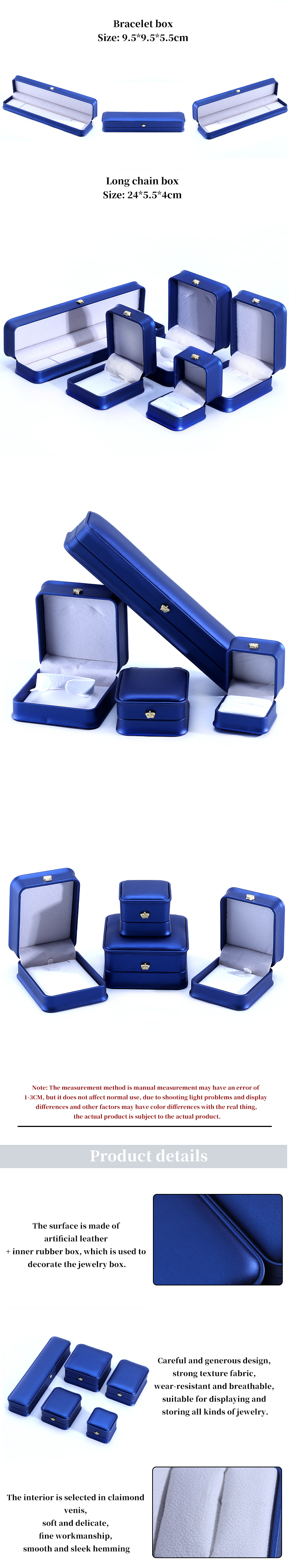 Custom Logo PU Leather Crown Design Jewelry Box Set for Blue Bracelet Necklace Ring