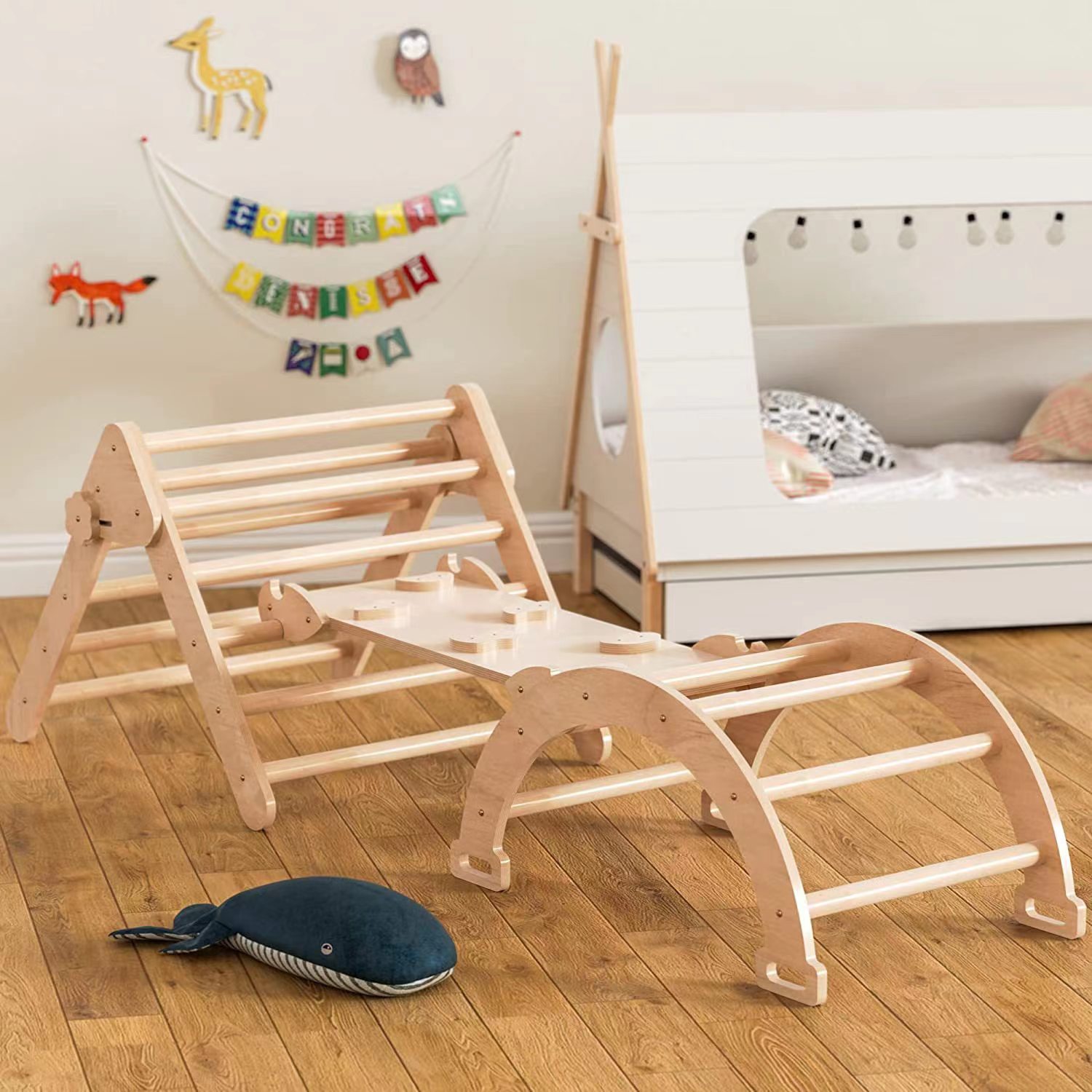 Baby climbing Gym toy set Montessori Furniture Set Small Size Natural wood color