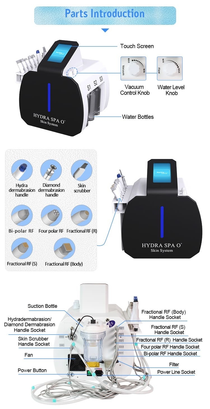 Hydra Dermabrasion Machine 200W Diamond Peeling Microdermabrasion Machine 8 In 1