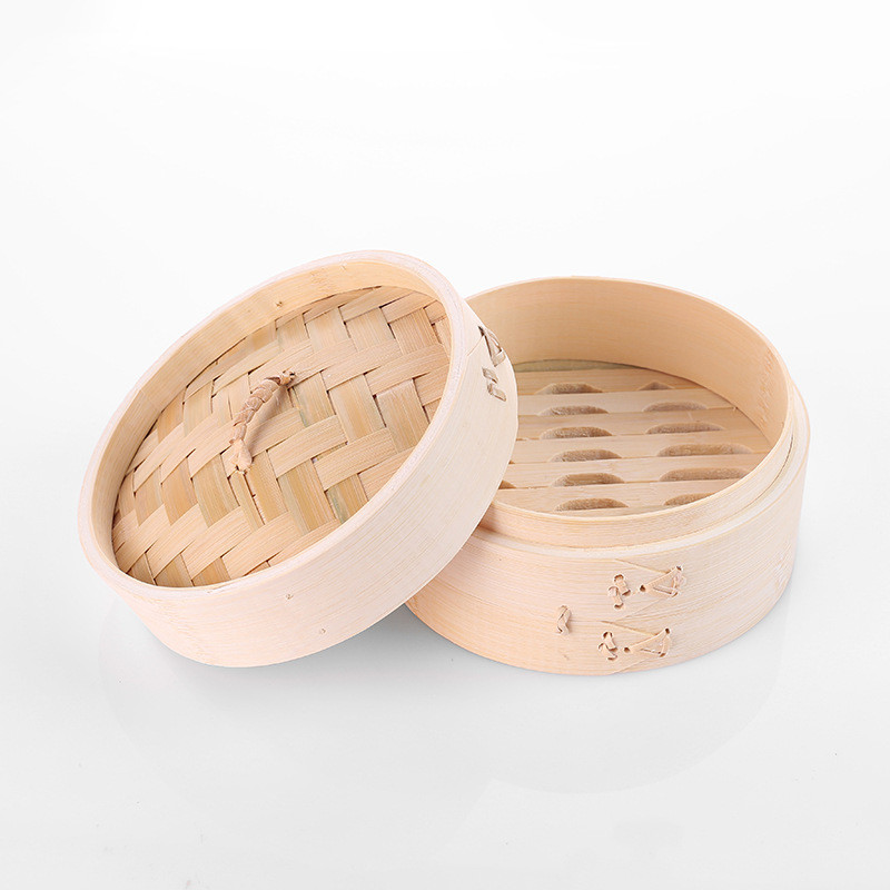 Sustainable 2 Layers Handmade Bamboo Steamer , Steaming Kitchen Dumpling Basket Steamer