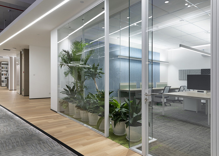 Office Partition Walls Convenient Sliding Door Glass With Track Lock Hardware Long Handle Save Space