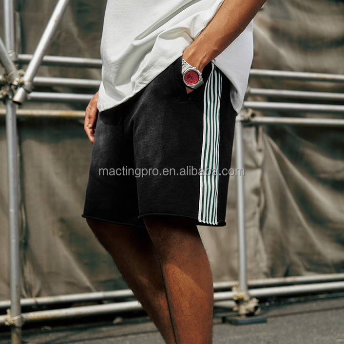 Light Wash 2024 Summer Side Stripe French Terry Cotton Running Vintage Weaving Shorts